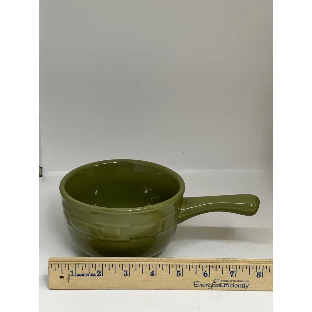 Longaberger Chili Bowl Sage Green Woven Traditions Pottery Single Handle NIB